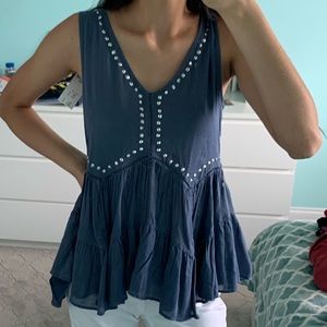flowy silver gemmed blue top
